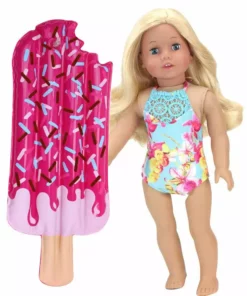 TeamsonUS Kids Sophia's Bathing Suit And Popsicle Pool Float Set For 18" Dolls