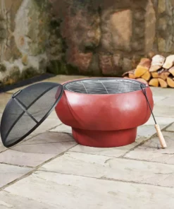 TeamsonUS Teamson Home Outdoor 21" Wood Burning Fire Pit With Grill Grate And Faux Concrete Base, Maroon