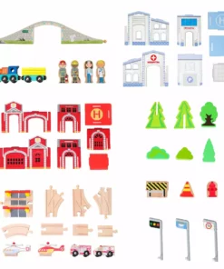 TeamsonUS Teamson Kids Preschool Play Lab Toys Wooden Table With 85-pc Train And Town Set, Natural