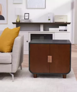 TeamsonUS Teamson Pets Small Dyad Wooden Cat Litter Box Enclosure And Side Table, Mocha Walnut