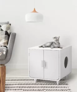 TeamsonUS Teamson Pets Dyad Wooden Cat Litter Box Enclosure And Side Table, Alpine White