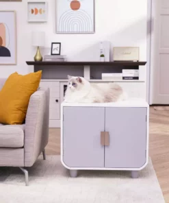 TeamsonUS Teamson Pets Dyad Wooden Cat Litter Box Enclosure And Side Table, Alpine White