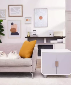 TeamsonUS Teamson Pets Dyad Wooden Cat Litter Box Enclosure And Side Table, Alpine White