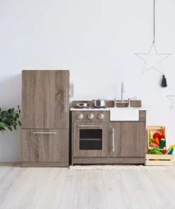 TeamsonUS New Teamson Kids Exclusive Little Chef Chelsea Modern Wooden Play Kitchen With Cookware Accessories, Cherry Grain