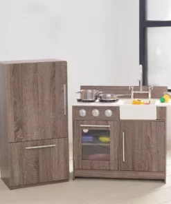 TeamsonUS New Teamson Kids Exclusive Little Chef Chelsea Modern Wooden Play Kitchen With Cookware Accessories, Cherry Grain