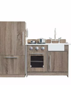 TeamsonUS New Teamson Kids Exclusive Little Chef Chelsea Modern Wooden Play Kitchen With Cookware Accessories, Cherry Grain