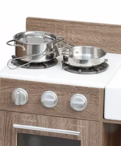 TeamsonUS New Teamson Kids Exclusive Little Chef Chelsea Modern Wooden Play Kitchen With Cookware Accessories, Cherry Grain