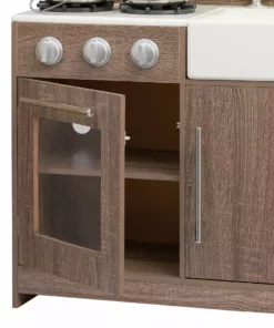 TeamsonUS New Teamson Kids Exclusive Little Chef Chelsea Modern Wooden Play Kitchen With Cookware Accessories, Cherry Grain