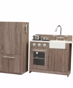 TeamsonUS New Teamson Kids Exclusive Little Chef Chelsea Modern Wooden Play Kitchen With Cookware Accessories, Cherry Grain