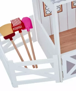 TeamsonUS Teamson Kids Dreamland Farm Dollhouse With 14 Accessories, White/Gray