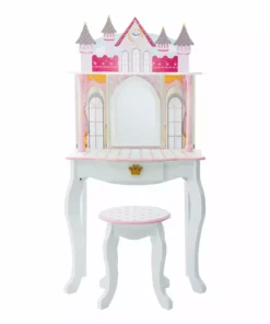 TeamsonUS Fantasy Fields Kids Dreamland Castle Vanity Set With Chair And Accessories, White/Pink
