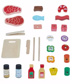 TeamsonUS Teamson Kids Little Helper Wooden Backyard BBQ Grill Playset With 26 Cooking Accessories, Red/Black