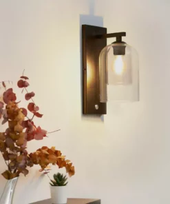 TeamsonUS New Teamson Home 1-Light Modern 13 1/2" High Wall Sconce With Clear Double Glass Dome Shade, Matte Black