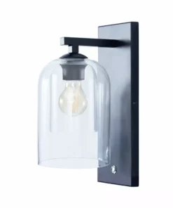 TeamsonUS New Teamson Home 1-Light Modern 13 1/2" High Wall Sconce With Clear Double Glass Dome Shade, Matte Black