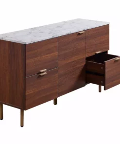 TeamsonUS Teamson Home Ashton Rectangular Wood Sideboard With Marble-Look Top And Metal Legs, Marble/Walnut 17 TeamsonUS Teamson Home Ashton Rectangular Wood Sideboard With Marble-Look Top And Metal Legs, Marble/Walnut