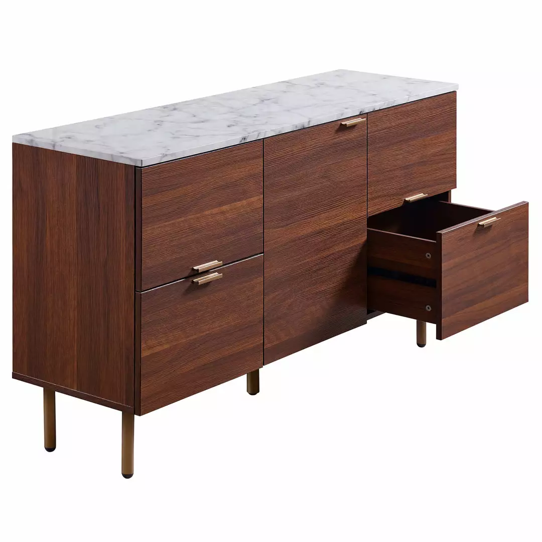 TeamsonUS Teamson Home Ashton Rectangular Wood Sideboard With Marble-Look Top And Metal Legs, Marble/Walnut 10 TeamsonUS Teamson Home Ashton Rectangular Wood Sideboard With Marble-Look Top And Metal Legs, Marble/Walnut