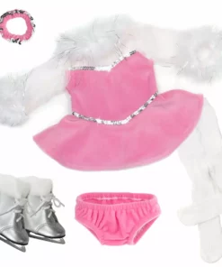 TeamsonUS Kids Sophia's Complete Figure Skating Outfit With Dress, Ice Skates And Accessories For 18" Dolls, Pink/Silver
