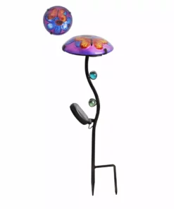 TeamsonUS Teamson Home Outdoor Butterfly Fusion Glass Solar Powered LED Light Stake, Purple