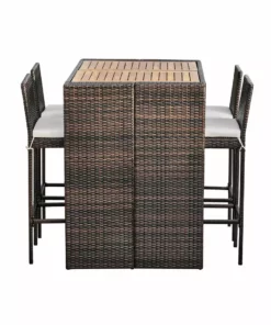 TeamsonUS New Teamson Home 5 Pc Outdoor Wicker Dining Set With Acacia Tabletop And Cushions, Brown
