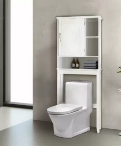TeamsonUS Teamson Home Newport Contemporary Wooden Over-the-Toilet Storage Cabinet With Shelves, White