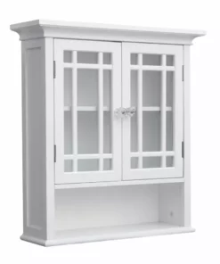 TeamsonUS Teamson Home Neal Removable Wooden Wall Cabinet With 2 Glass Doors, White