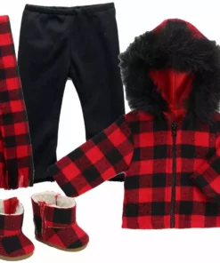 TeamsonUS Sophia's Buffalo Check Winter Outfit For 18" Dolls, Red/Black