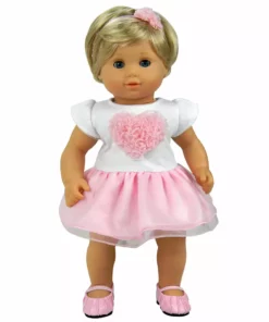 TeamsonUS Sophia's Heart Dress And Headband Outfit For 15'' Dolls, White/Pink Kids