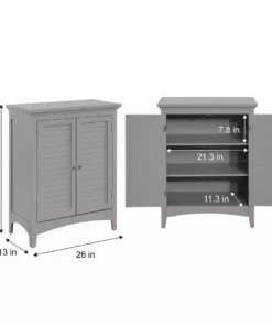 TeamsonUS Teamson Home Glancy Wooden Floor Cabinet With Shutter Doors And Adjustable Shelves, Gray New