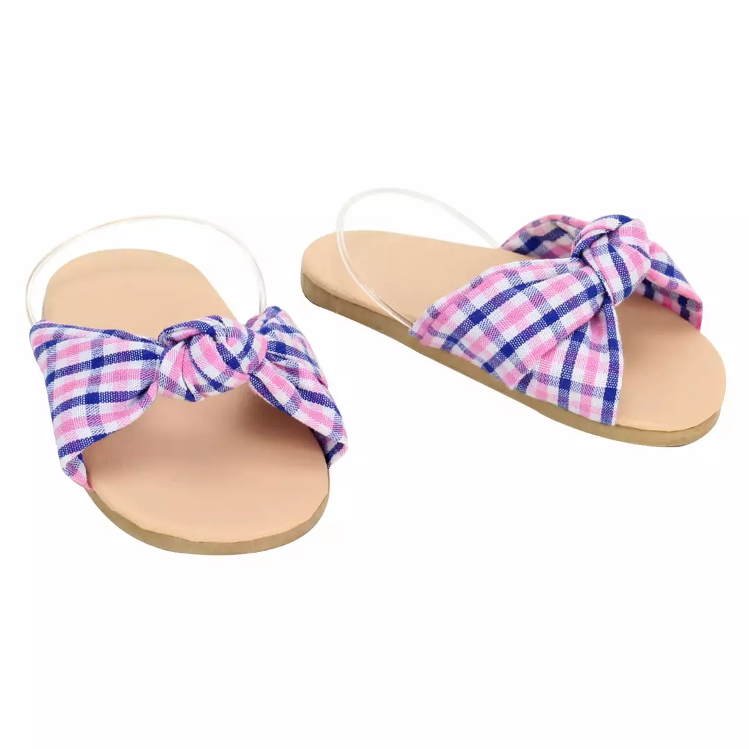 TeamsonUS Kids Sophia's Plaid Fabric Knot Sandal For 18" Dolls, Pink/Blue 3 TeamsonUS Kids Sophia's Plaid Fabric Knot Sandal For 18" Dolls, Pink/Blue