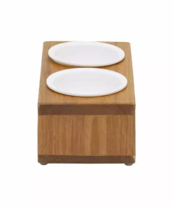 TeamsonUS Teamson Pets Billie Small Elevated Wood Pet Feeder With Ceramic Bowls, Brown New