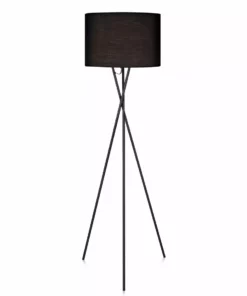 TeamsonUS Teamson Home Cara 62" Modern Metal Tripod Floor Lamp With Drum Shade, Black