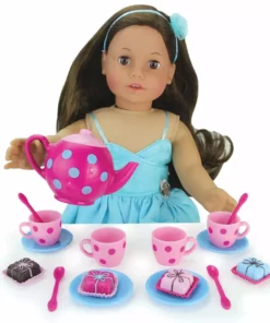 TeamsonUS Sophia's 17 Piece Tea Set With Petit Four Cakes For 18" Dolls, Pink/Blue Kids