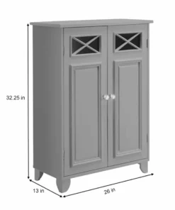 TeamsonUS New Teamson Home Dawson Contemporary Wooden Floor Storage Cabinet With Two Doors, Gray