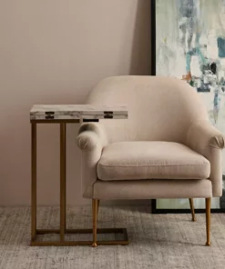 TeamsonUS Teamson Home Marmo Modern Marble-Look C Shape Side Table With Extension, Marble/Brass