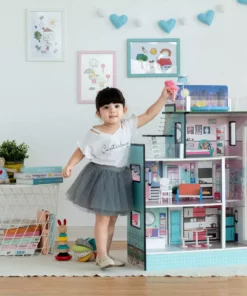 TeamsonUS Teamson Kids Dreamland Barcelona Dollhouse With 10 Accessories, Turquoise/Black 10 TeamsonUS Teamson Kids Dreamland Barcelona Dollhouse With 10 Accessories, Turquoise/Black