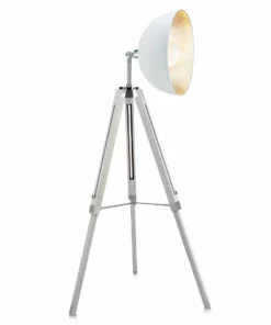 TeamsonUS Teamson Home Fascino 63" Industrial Metal Tripod Floor Lamp With Dish Shade, White