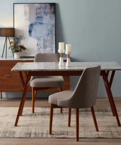 TeamsonUS Teamson Home Ashton Rectangular Marble-Look Dining Table With Wood Base, Marble/Walnut