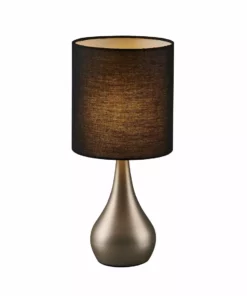 TeamsonUS Teamson Home Sarah 15" Modern Metal Table Lamp With Touch Switch And Black Shade, Brushed Steel