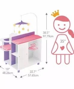 TeamsonUS Olivia's Little World Kids Little Princess Baby Doll Changing Station With Storage, White/Purple
