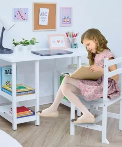 TeamsonUS New Fantasy Fields Wooden Play Desk With Shelves And Chair, White