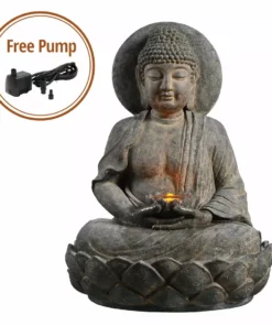 TeamsonUS Teamson Home Buddha Outdoor Waterfall Fountain With LED Lights, Gray