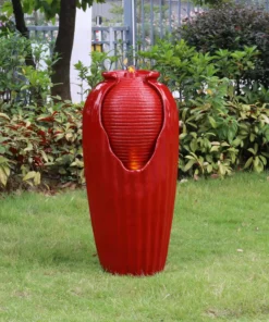 TeamsonUS Teamson Home Indoor/Outdoor Contemporary Glazed Contoured Vase Water Fountain With LED Lights, Red