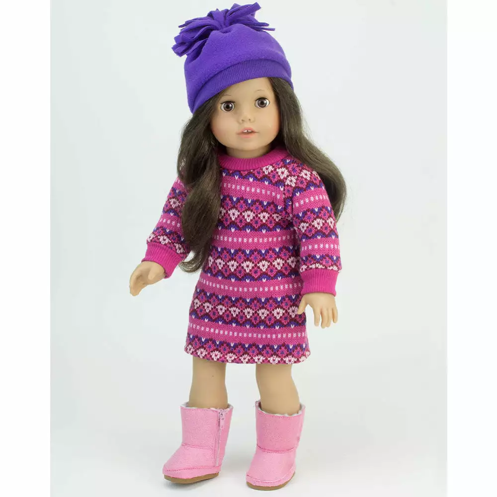 TeamsonUS Sophia's - 18" Doll - Pink Fair Isle Dress, Purple Hat 6 TeamsonUS Sophia's - 18" Doll - Pink Fair Isle Dress, Purple Hat