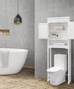 TeamsonUS Teamson Home Lisbon Over The Toilet Space Saver Bathroom Storage Cabinet With Curtained Doors Adjustable Shelves