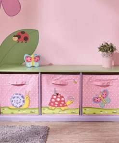 TeamsonUS Fantasy Fields Magic Garden Kids Wooden Storage Cubby Bench, Pink
