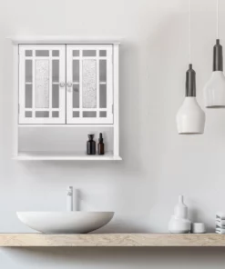 TeamsonUS Teamson Home Windsor Removable Wooden Wall Cabinet With Glass Mosaic Doors, White