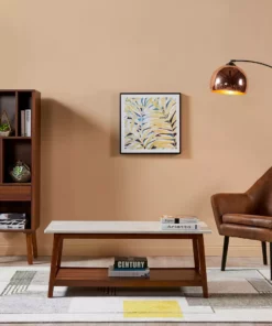 TeamsonUS Teamson Home Kingston Wooden Coffee Table With Storage And Marble-Look Top, Marble/Walnut