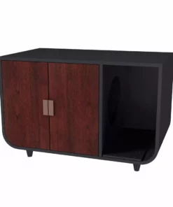 TeamsonUS Teamson Pets Large Dyad Wooden Cat Litter Box Enclosure And Side Table, Mocha Walnut