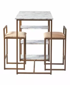 TeamsonUS Teamson Home Marmo Modern Marble-Look Breakfast Table Set With 2 Stools And Storage, Marble/Brass 13 TeamsonUS Teamson Home Marmo Modern Marble-Look Breakfast Table Set With 2 Stools And Storage, Marble/Brass