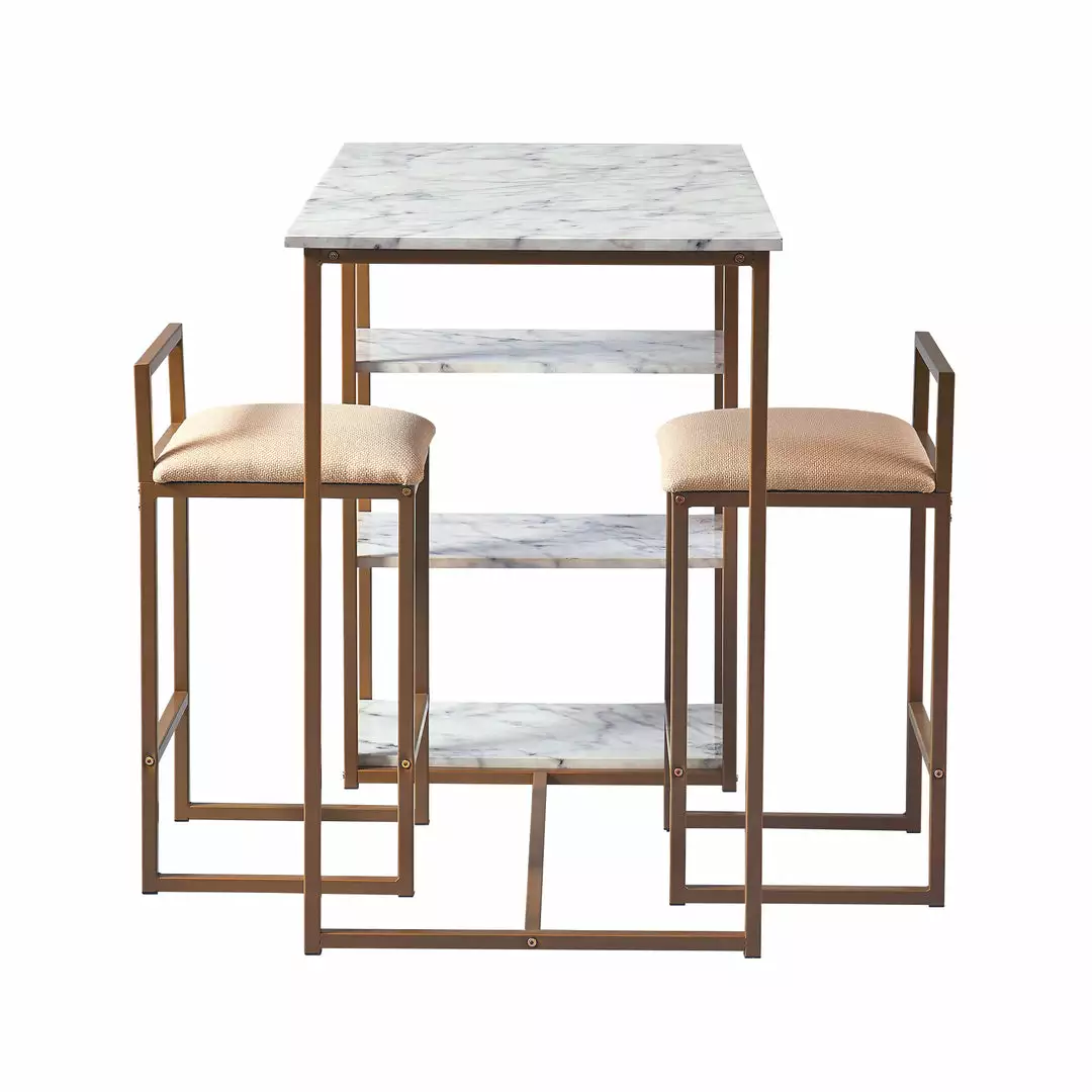 TeamsonUS Teamson Home Marmo Modern Marble-Look Breakfast Table Set With 2 Stools And Storage, Marble/Brass 8 TeamsonUS Teamson Home Marmo Modern Marble-Look Breakfast Table Set With 2 Stools And Storage, Marble/Brass